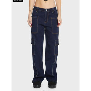 Dolls Kill x By Dyln Jeans Carson Wide Leg Cargo Zipper Size XS